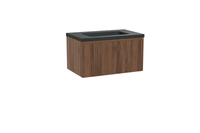 Balmani Fila meuble salle de bains suspendu 90 x 55 cm noyer avec Napoli plan simple en granit noir, Nervure droite symétrique verticale