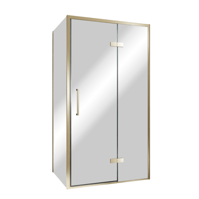 Balmani Senses Design douchehoek met rechtse draaideur en vaste zijwand, 100 x 90 cm, Reflex spiegelglas, Brushed Champagne Gold profielen