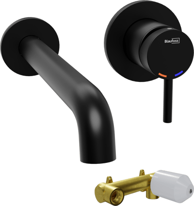 Blaufoss Round robinet de lavabo à encastrer noir mat incl élément intégré