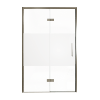 Balmani Senses Design porte pivotante à gauche 140 cm x 210 cm verre transparent avec bande matte, Profil Brushed GunMetal