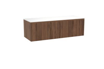 Balmani Fila meuble salle de bains suspendu 150 x 55 cm noyer avec Stretto tablette simple ou double en solid surface blanc mat, Nervure droite symétrique verticale