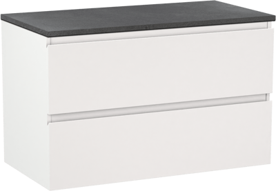 Linie Lado zwevend badkamermeubel 90 x 46 cm mat wit met Lado enkel tablet in melamine leisteen grijs