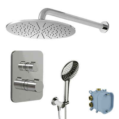 Blaufoss Smartbox Softline Duschsystem: Unterputz, inkl. Thermostat-Duscharmatur, Runder Duschkopf, 30 cm, Chrom Glänzend