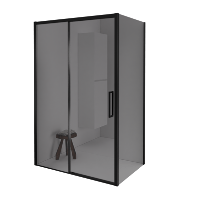 Balmani Senses Design douche en coin avec porte coulissante à gauche et paroi latérale fixe, 140 x 90 cm, Miroir Reflex, Profil Noir mat