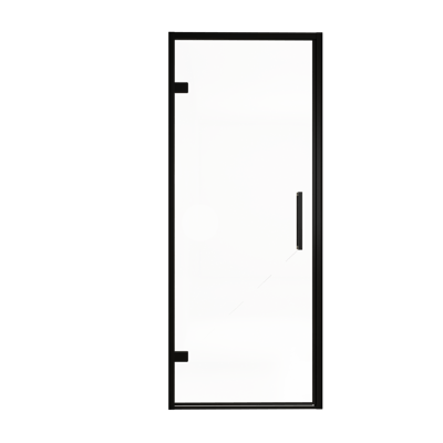Balmani Senses Design porte pivotante à gauche 90 cm x 210 cm verre transparent, Profil noir