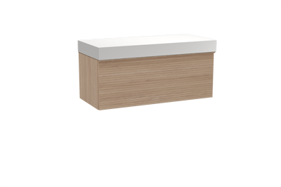 Balmani Forma meuble salle de bains suspendu 120 x 55 cm chêne naturel avec Dominus tablette simple ou double en solid surface blanc mat, Nervure droite symétrique horizontale