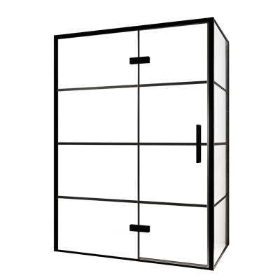 Balmani Senses Design douche en coin avec porte pivotante à gauche et paroi latérale fixe, 140 x 100 cm, Lined, Profil noir