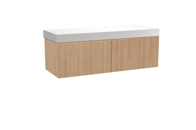 Balmani Fila meuble salle de bains suspendu 150 x 55 cm chêne naturel avec Dominus tablette simple ou double en solid surface blanc mat, Nervure droite symétrique verticale