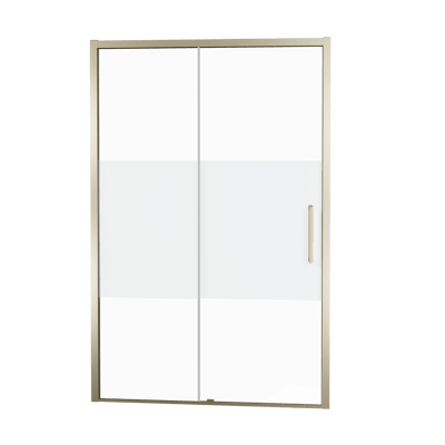 Balmani Senses Design Dusche Schiebetür, Links, 140 cm x 210 cm, Klarglas mit mattiertem Streifen, Profil Brushed Champagner Gold