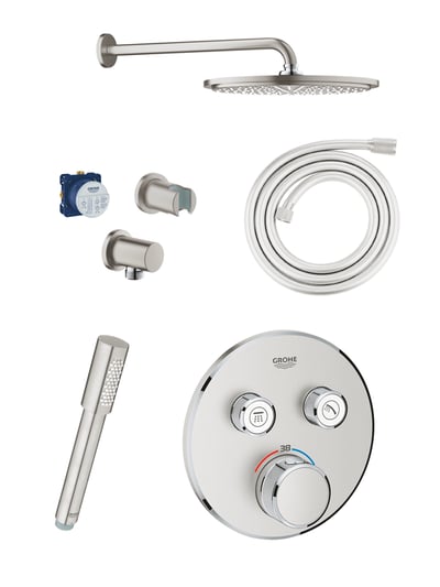 Grohe Grohtherm SmartControl Duschsystem: Unterputz, Runder Duschkopf, 31 cm, Supersteel
