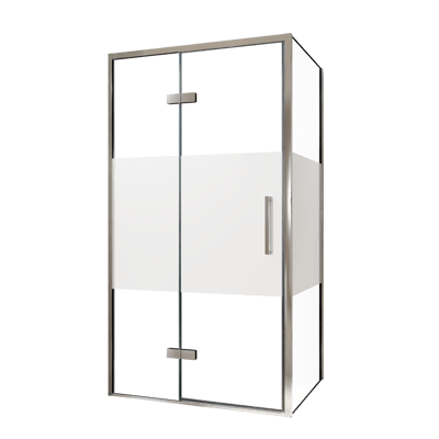 Balmani Senses Design douchehoek met linkse draaideur en vaste zijwand, 100 x 80 cm, Helder glas met matte strook, Chroom profielen