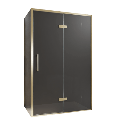 Balmani Senses Design Eckdusche: Drehtür (Rechts) mit fixierte Seitenwand, 120 x 100 cm, Rauchglas, Profil Brushed Champagner Gold