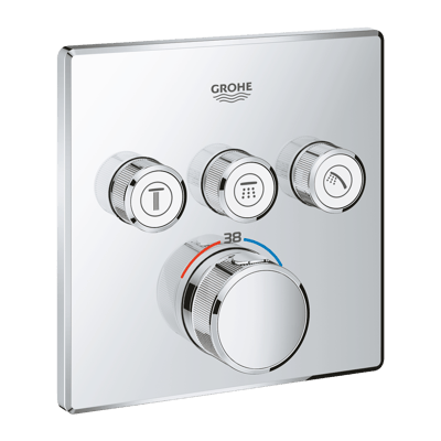 Grohe Grohtherm SmartControl Square thermostat de douche encastré 3 sorties chrome brillant