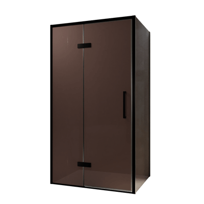 Balmani Senses Design Eckdusche: Drehtür (Links) mit fixierte Seitenwand, 100 x 80 cm, Bronze, Profil Schwarz