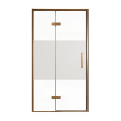 Balmani Senses Design Dusche Drehtür, Links, 120 cm x 210 cm, Klarglas mit mattiertem Streifen, Profil Brushed Rosegold