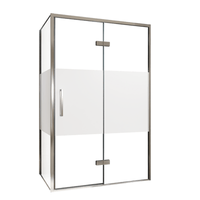 Balmani Senses Design douche d'angle avec porte pivotante à droite et paroi latérale fixe, 120 x 80 cm, Verre transparent avec bande mate, Profil chrome