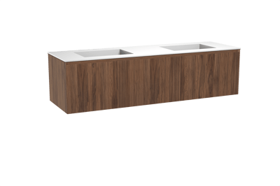 Balmani Fila meuble salle de bains suspendu 180 x 55 cm noyer avec Tablo Stretto double vasque en solid surface blanc mat, Nervure droite symétrique verticale