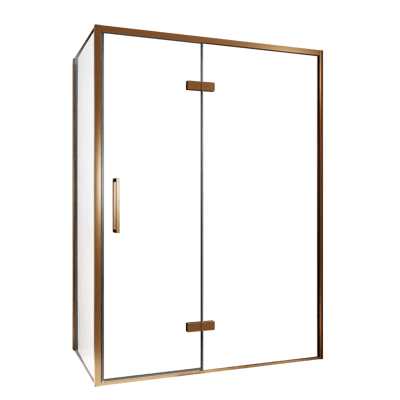 Balmani Senses Design douchehoek met rechtse draaideur en vaste zijwand, 140 x 90 cm, Helder glas, Brushed Rosegold profielen