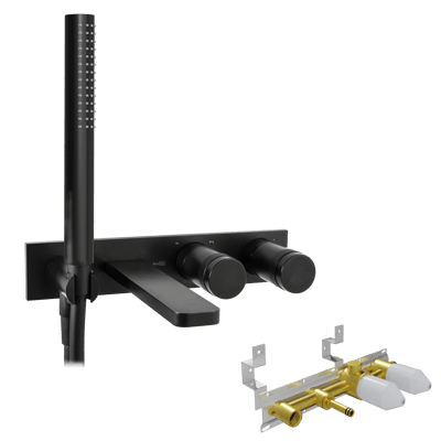 Blaufoss Sonic inbouw badkraan met handdouche mat zwart incl. inbouwelement