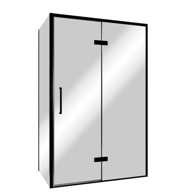 Balmani Senses Design Eckdusche: Drehtür (Rechts) mit fixierte Seitenwand, 120 x 90 cm, Reflex-Spiegelglas, Profil Schwarz