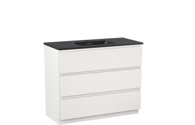 Linie Lado meuble salle de bains à poser 100 x 46 cm blanc mat avec Baro plan simple en porcelaine noir mat