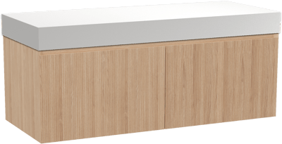 Balmani Fila meuble salle de bains suspendu 135 x 55 cm chêne naturel avec Dominus tablette simple ou double en solid surface blanc mat, Nervure droite symétrique verticale