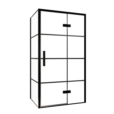 Balmani Senses Design Eckdusche: Drehtür (Rechts) mit fixierte Seitenwand, 100 x 80 cm, Lined, Profil Schwarz