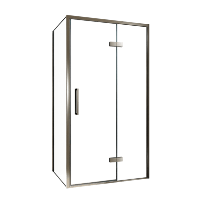 Balmani Senses Design douchehoek met rechtse draaideur en vaste zijwand, 100 x 100 cm, Helder glas, Brushed GunMetal profielen