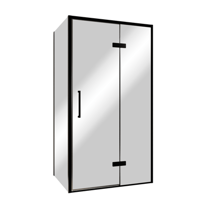 Balmani Senses Design Eckdusche: Drehtür (Rechts) mit fixierte Seitenwand, 100 x 90 cm, Reflex-Spiegelglas, Profil Schwarz