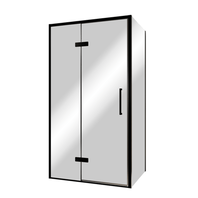 Balmani Senses Design douche d'angle avec porte pivotante à gauche et paroi latérale fixe, 100 x 100 cm, Verre miroir reflex, Profil noir