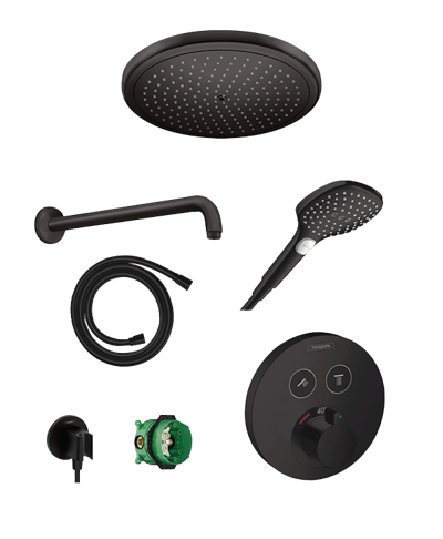 Hansgrohe Showerselect S thermostatische kraan Inbouw regendoucheset met regendouchekop 28cm Mat Zwart