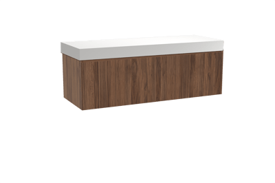 Balmani Fila meuble salle de bains suspendu 150 x 55 cm noyer avec Dominus tablette simple ou double en solid surface blanc mat, Nervure droite symétrique verticale