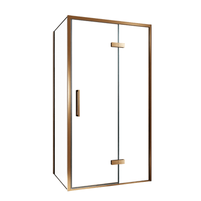 Balmani Senses Design douchehoek met rechtse draaideur en vaste zijwand, 100 x 100 cm, Helder glas, Brushed Rosegold profielen