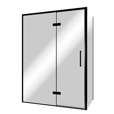 Balmani Senses Design douche d'angle avec porte pivotante à gauche et paroi latérale fixe, 140 x 80 cm, Verre miroir reflex, Profil noir