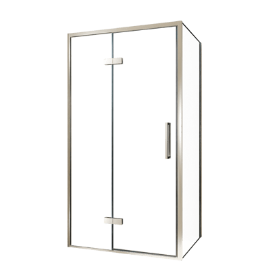 Balmani Senses Design douchehoek met linkse draaideur en vaste zijwand, 100 x 100 cm, Helder glas, Brushed CoolMetal profielen