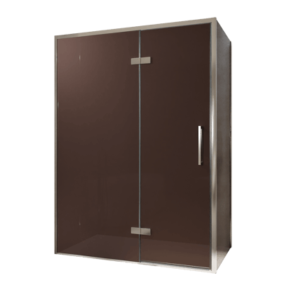 Balmani Senses Design douchehoek met linkse draaideur en vaste zijwand, 140 x 100 cm, Brons, Chroom profielen