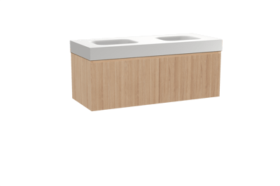 Balmani Fila meuble salle de bains suspendu 135 x 55 cm chêne naturel avec Arcato double vasque en solid surface blanc mat, Nervure droite symétrique verticale