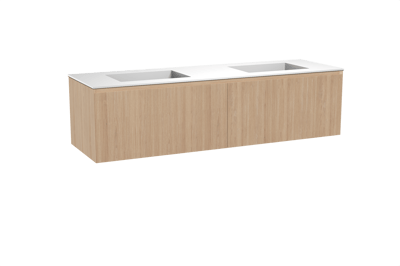 Balmani Fila meuble salle de bains suspendu 180 x 55 cm chêne naturel avec Tablo Stretto double vasque en solid surface blanc mat, Nervure droite symétrique verticale