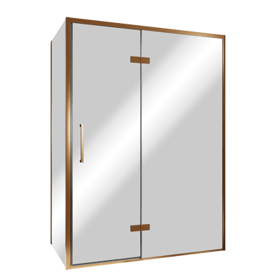 Balmani Senses Design douche en coin avec porte pivotante à droite et paroi latérale fixe, 140 x 90 cm, Miroir Reflex, Profil Brushed Rosegold