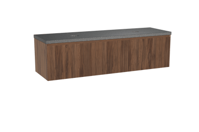 Balmani Fila meuble salle de bains suspendu 180 x 55 cm noyer avec Rock tablette double en granit noir, Nervure gauche symétrique verticale