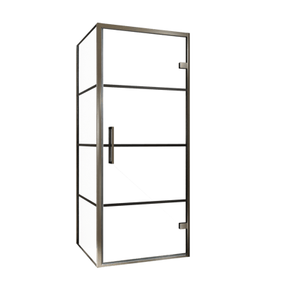 Balmani Senses Design douche en coin avec porte pivotante à droite et paroi latérale fixe, 90 x 100 cm, Lined, Profil Brushed GunMetal