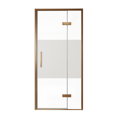 Balmani Senses Design Dusche Drehtür, Rechts, 100 cm x 210 cm, Klarglas mit mattiertem Streifen, Profil Brushed Rosegold