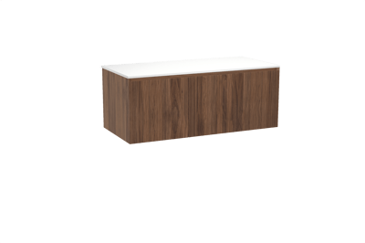 Balmani Fila zwevend badkamermeubel 120 x 55 cm notelaar met Stretto enkel of dubbel tablet in solid surface mat wit, Verticale symmetrische rechte ribbel