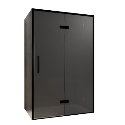 Balmani Senses Design douchehoek met rechtse draaideur en vaste zijwand, 120 x 90 cm, Rookglas, Zwarte profielen