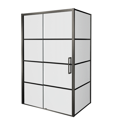 Balmani Senses Design Eckdusche: Schiebetür (Links) mit fixierte Seitenwand, 160 x 90 cm, Lined, Profil Brushed GunMetal