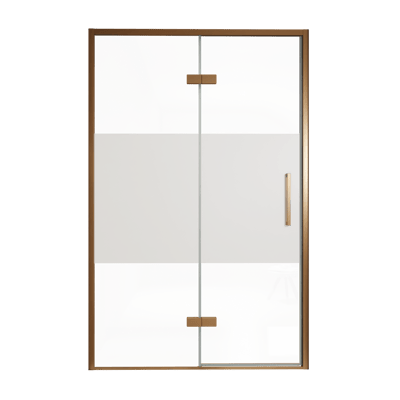 Balmani Senses Design douche draaideur links 140 cm x 210 cm Helder glas met matte strook, Brushed Rosegold profielen