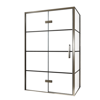 Balmani Senses Design douche d'angle avec porte pivotante à gauche et paroi latérale fixe, 120 x 100 cm, Lined, Profil Brushed GunMetal