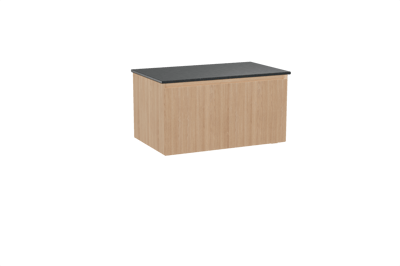 Balmani Fila hängendes Möbelstück Set: 90 x 55 cm, Naturbelassene Eiche, mit Stretto Einzel Waschtischplatte, Granit, Schwarzes Granit, Vertikale symmetrische gerade Rippe