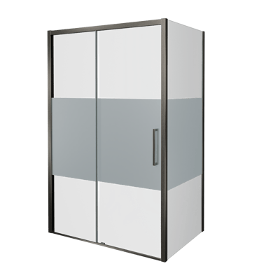 Balmani Senses Design Eckdusche: Schiebetür (Links) mit fixierte Seitenwand, 120 x 80 cm, Klarglas mit mattiertem Streifen, Profil Brushed GunMetal