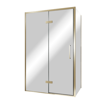 Balmani Senses Design Eckdusche: Drehtür (Links) mit fixierte Seitenwand, 120 x 90 cm, Reflex-Spiegelglas, Profil Brushed Champagner Gold